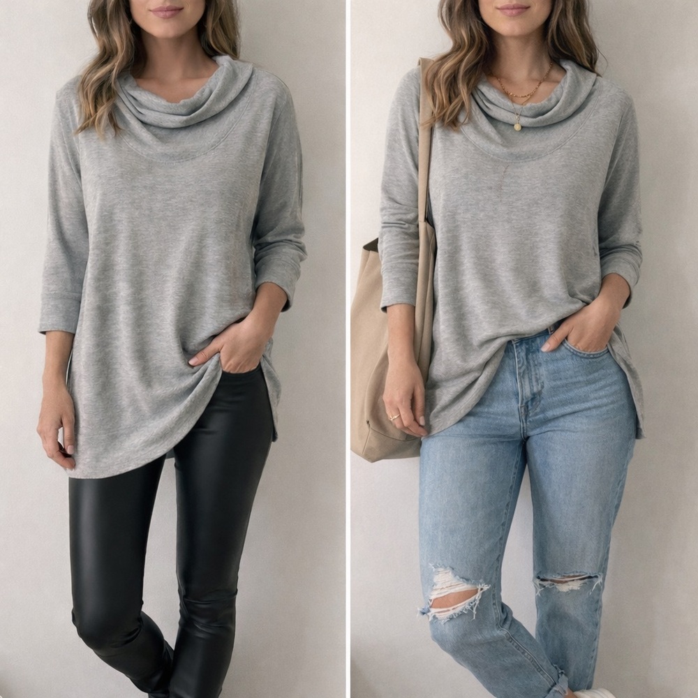 Mod-O-Doc Women's Gray Cowl Neck Sweater